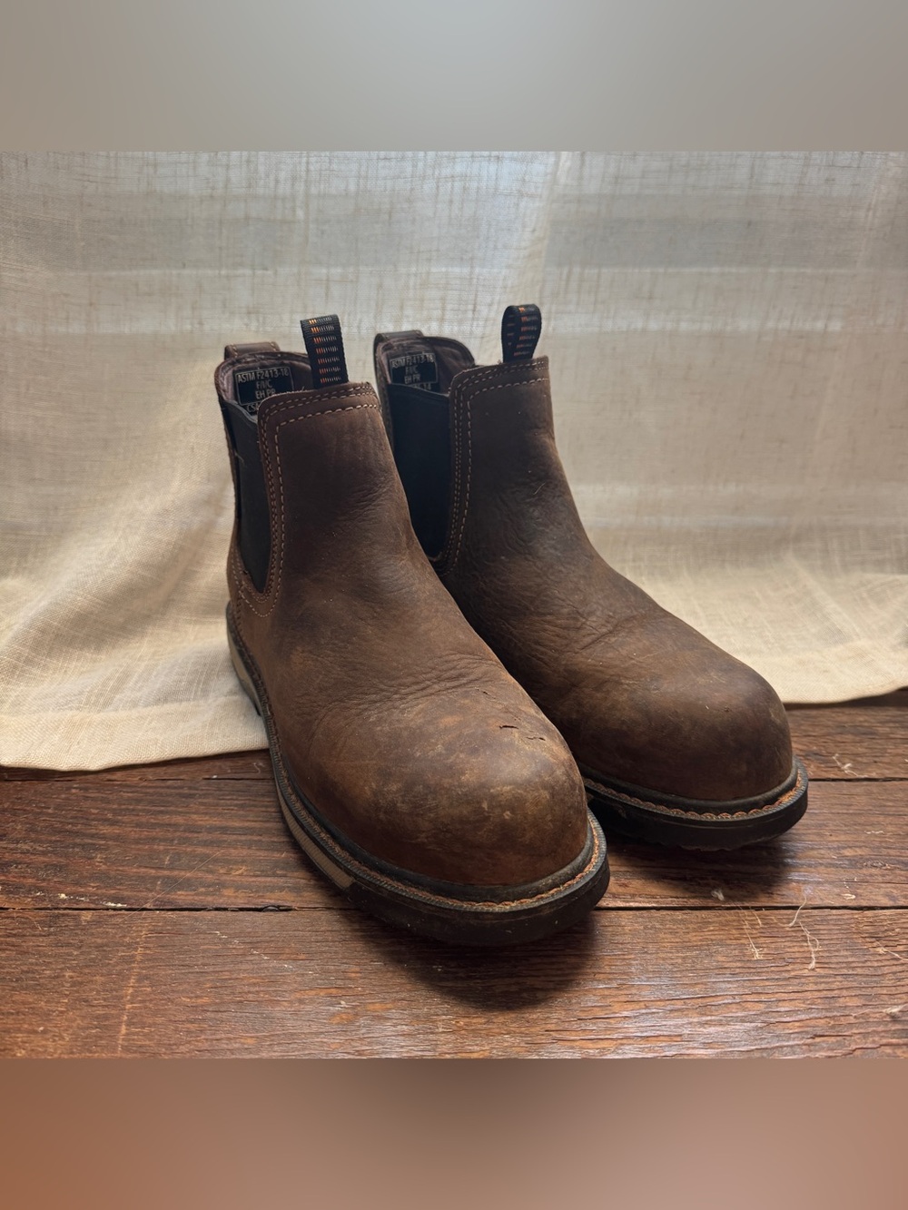 Ariat Brown Leather Slip-On Chelsea Work Booties